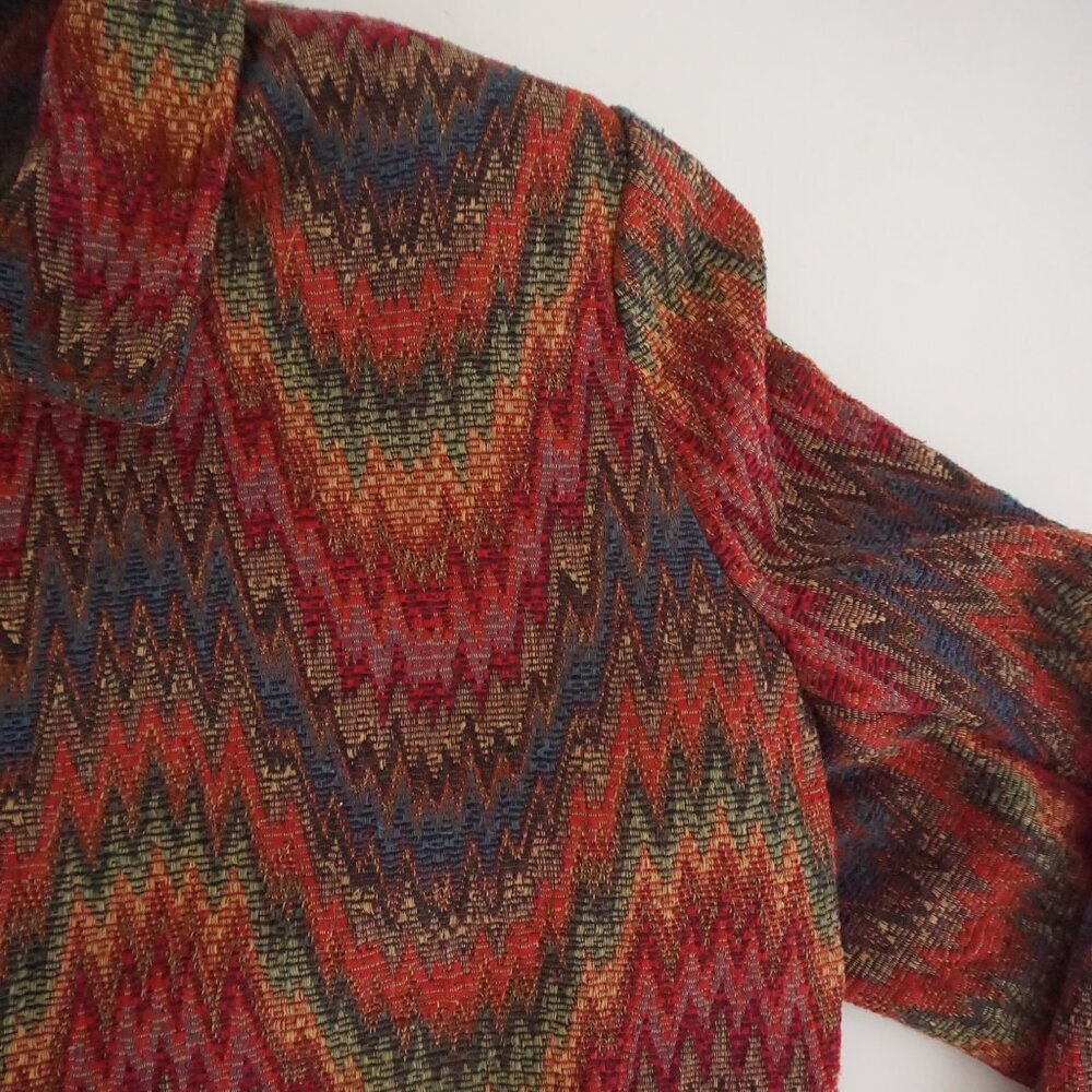 Vintage BonWorth Red Gold Southwestern Tapestry Zip Jacket Western Patchwork XLP - Picture 6 of 10